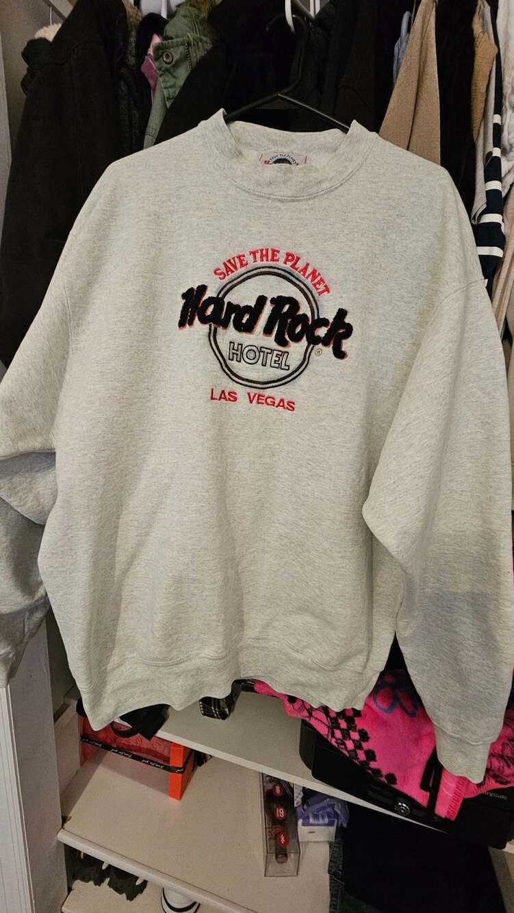 Vintage Save The Planet Hard Rock Hotel Las Vegas Grey Pullover Sweatshirt XL